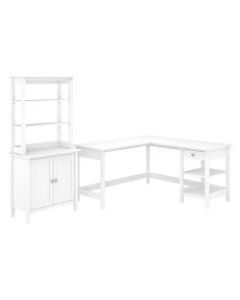 Bush Furniture Broadview 60inW L-Shaped Computer Desk With Accent Storage Cabinet And Hutch, Pure White, Standard Delivery