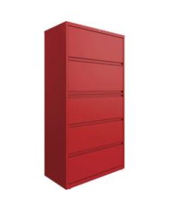 Lorell 36inW Lateral 5-Drawer File Cabinet, Metal, Red