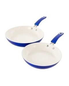 Kenmore Arlington 2-Piece Aluminum Ceramic Coated Nonstick Frying Pan Set, 9in And 11in, Metallic Blue