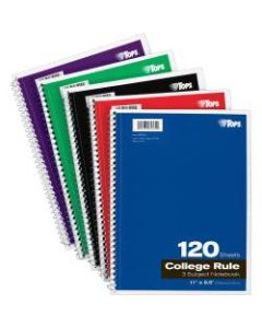 TOPS Spiral Notebook, 8in x 10-1/2in, 3 Subject, College Rule, 120 Sheets, Assorted
