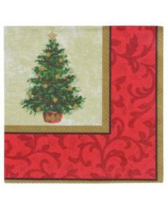 Amscan Classic Christmas Tree 2-Ply Lunch Napkins, 6-1/2in x 6-1/2in, Red/Green, 16 Napkins Per Pack, Set Of 5 Packs