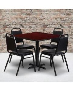 Flash Furniture Square Table With 4 Trapezoidal-Back Banquet Chairs, 30in x 36in, Mahogany/Black