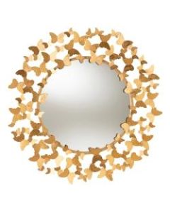 Baxton Studio Butterfly Round Accent Wall Mirror, 36in, Antique Gold