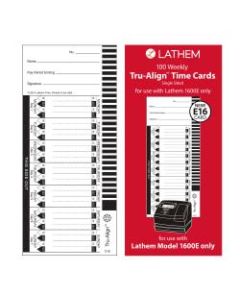 Lathem TruAlign E16 Time Cards For 1600E, Weekly, 1-Sided, 4in x 9in, White, Box Of 100