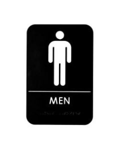 Alpine Mens Braille Restroom Sign, 9in x 6in, Black/White