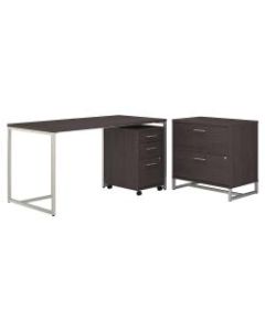 kathy ireland Office by Bush Business Furniture Method 60inW Table Desk With File Cabinets, Storm Gray, Premium Installation