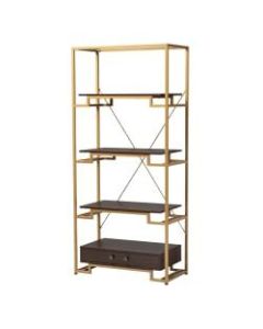 Baxton Studio 70inH 5-Shelf Bookcase, Gold/Espresso