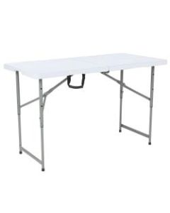 Flash Furniture Height-Adjustable Bi-Fold Plastic Folding Table, 29-1/2inH x 23-1/2inW x 48inD, Granite White