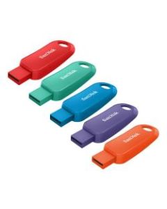 SanDisk Cruzer Snap USB Flash Drives, 16GB, Pack Of 5 Flash Drives, SDCZ62-016G-A5MV, Assorted Colors