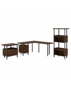 Bush Furniture Architect 60inW L-Shaped Desk With Lateral File Cabinet And 4-Shelf Bookcase, Modern Walnut, Standard Delivery