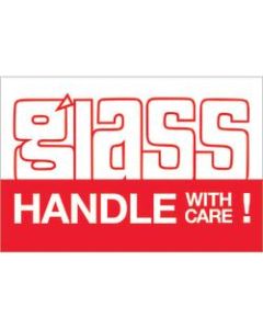 Tape Logic Preprinted Labels, DL1067, Glass - Handle With Care, Rectangle, 2in x 3in, Red/White, Roll Of 500