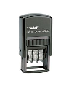 Trodat 4850 Self-Inking Stamp, Micro Date/Message, 4 Phrases, 3/8in x 1in, 65% Recycled, Blue/Red