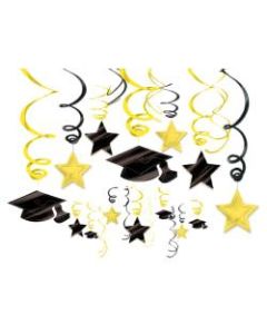 Amscan School Colors Hanging Foil Swirl Graduation Decorations Kit, Sunshine Yellow, Pack Of 30 Pieces
