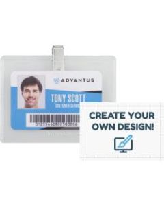 Advantus DIY Clip-style Name Badge Kit - Support 4in x 3in Media - Horizontal - Plastic - 50 / Box - White, Clear