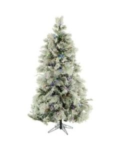 Fraser Hill Farm Flocked Snowy Pine Christmas Tree, 9ft, With Multicolor LED String Lighting