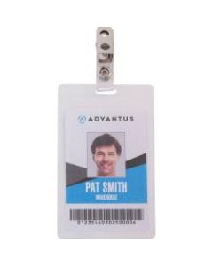 Advantus Strap Clip Self-laminating Badge Holders - Support 2.25in x 3.50in Media - Vertical - 4.3in x 2.6in x - 25 / Pack - Clear
