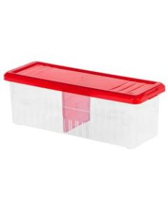 IRIS Holiday Ribbon Storage Containers, 16 1/8in x 5 5/8in x 5 9/16in, Red, Case Of 3