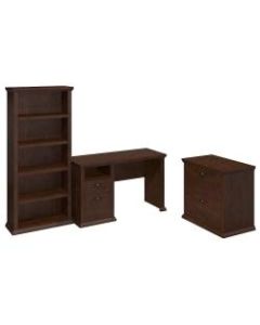 Bush Furniture Yorktown Home Office Desk With Bookcase And Lateral File Cabinet, Antique Cherry, Standard Delivery