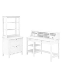 Bush Furniture Broadview 54inW Computer Desk With Shelves, Desktop Organizer, Lateral File Cabinet And Hutch, Pure White, Standard Delivery