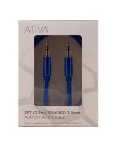 Ativa Braided 3.5 mm Auxiliary Audio Cables, 3ft, Blue, Pack Of 4 Cables, 53853