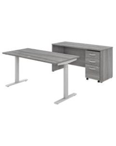 Bush Business Furniture Studio C 60inW x 30inD Height-Adjustable Standing Desk, Credenza And Mobile File Cabinet, Platinum Gray, Standard Delivery