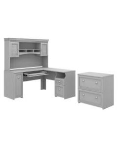 Bush Furniture Fairview 60inW L-Shaped Desk With Hutch And Lateral File Cabinet, Cape Cod Gray, Standard Delivery