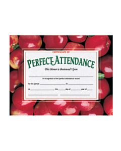 Hayes Publishing Perfect Attendance Certificates, Apples, 8 1/2in x 11in, Multicolor, Pack Of 30