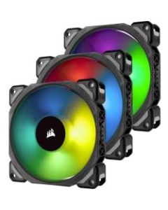 Corsair ML120 PRO RGB Cooling Fan - 3 Pack - 4.72in Maximum Fan Diameter - 353.8 gal/min Maximum Airflow - 1600 rpm - 25 dB(A) Noise - Magnetic Levitation - 4-pin PWM - RGB LED - Plastic - 3 pc(s) - Retail - Case