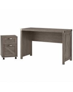Kathy Ireland Home by Bush Furniture Cottage Grove 48inW Farmhouse Writing Desk with 2 Drawer Mobile File Cabinet, Restored Gray, Standard Delivery
