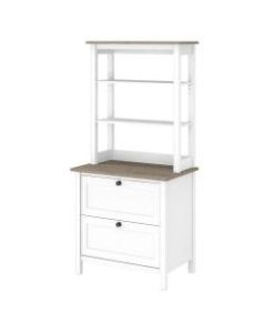 Bush Furniture Mayfield 66inH Bookcase With Drawers, Pure White/Shiplap Gray, Standard Delivery