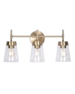 Kenroy Home Delgado 3-Light Vanity Lamp, 21inW, Clear Glass Shade/Brass Base