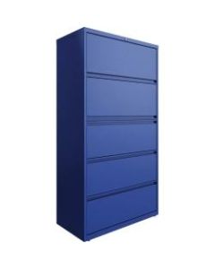 Lorell 36inW Lateral 5-Drawer File Cabinet, Metal, Blue