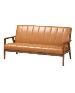 Baxton Studio Nikko Faux Leather Sofa, Tan/Walnut Brown