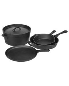MegaChef Pre-Seasoned 5-Piece Cast Iron Cookware Set, Black