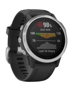 Garmin f&Auml;nix 6S GPS Watch - Wrist - 62.50 MB - 1.2in - 240 x 240 - Touchscreen - Bluetooth - Wireless LAN - GPS - 480 Hour - Round - 1.65in - Silver Case - Black Band - Glass Lens, Stainless Steel Bezel
