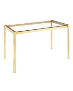 LumiSource Fuji Industrial Dining Table, 29-3/4inH x 50-1/4inW x 27-3/4inD, Gold/Clear