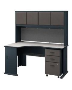 Bush Business Furniture Office Advantage Left Corner Desk With Hutch And Mobile File Cabinet, Slate/White Spectrum, Premium Installation