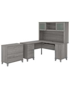 Bush Furniture Somerset 60inW L-Shaped Desk With Hutch And Lateral File Cabinet, Platinum Gray, Standard Delivery
