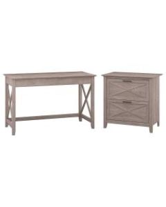 Bush Furniture Key West 48inW Writing Desk With 2 Drawer Lateral File Cabinet, Washed Gray, Standard Delivery