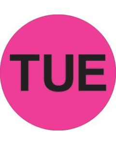 Tape Logic Permanent Inventory Label Roll, DL6512, Weekday-Style, "TUE," 2in Diameter, Pink, Roll Of 500