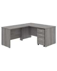 Bush Business Furniture Studio C 60inW x 30inD L-Shaped Desk With Mobile File Cabinet And 42inW Return, Platinum Gray, Premium Installation