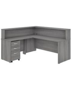 Bush Business Furniture Studio C 72inW x 30inD L-Shaped Reception Desk With Shelf And Mobile File Cabinet, Platinum Gray, Standard Delivery
