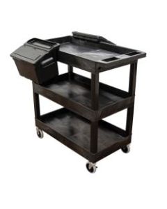 Luxor E-Series 3-Tub Plastic Utility Cart, With Outrigger Accessory Bins, 36-1/4inH x 24inW x 18inD, Black