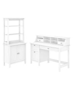 Bush Furniture Broadview 54inW Computer Desk With Drawers, Desktop Organizer, Accent Storage Cabinet And Hutch, Pure White, Standard Delivery