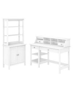 Bush Furniture Broadview 54inW Computer Desk With Shelves, Desktop Organizer, Accent Storage Cabinet And Hutch, Pure White, Standard Delivery