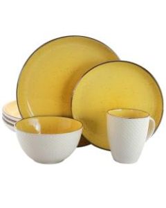 Elama 16-Piece Stoneware Dinnerware Set, Mellow Yellow