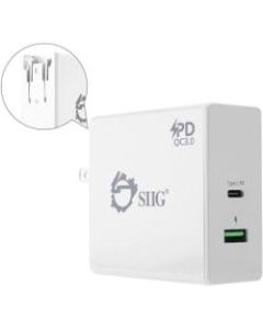 SIIG 65W USB-C PD Charger Power Delivery with QC3.0 Wall Charge - 120 V AC, 230 V AC Input - 3.6 V DC/3 A, 6.5 V DC, 5 V DC, 9 V DC, 12 V DC, 15 V DC, 20 V DC Output