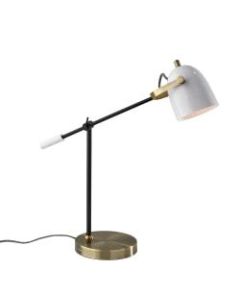Adesso Casey Desk Lamp, 28-1/2inH, White Shade/Antique Brass Base
