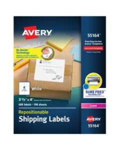 Avery Repositionable Permanent Shipping Labels, 55164, 3 1/3in x 4in, White, Box Of 600