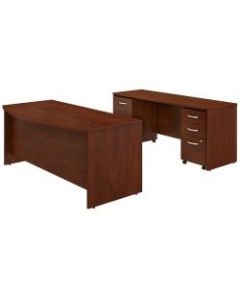 Bush Business Furniture Studio C Bow Front Desk And Credenza With Mobile File Cabinets, 72inW x 36inD, Hansen Cherry, Standard Delivery